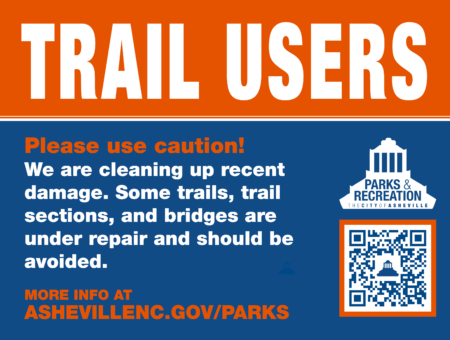 sign that says Trail Users please use caution