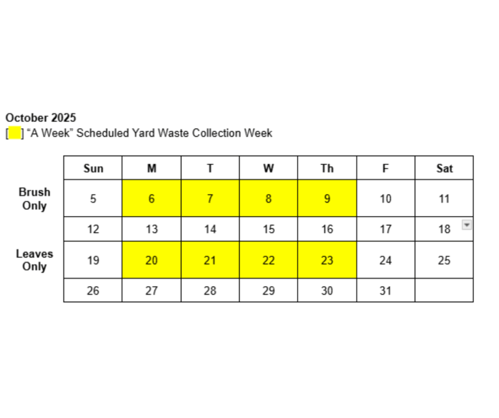 calendar of brush collection