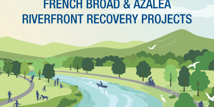 graphic of boaters on river - Share your vision French Broad and Azaela Riverfront Recovery Projects
