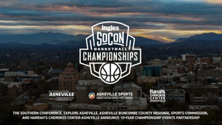 Socon logo over picture of asheville area mountains