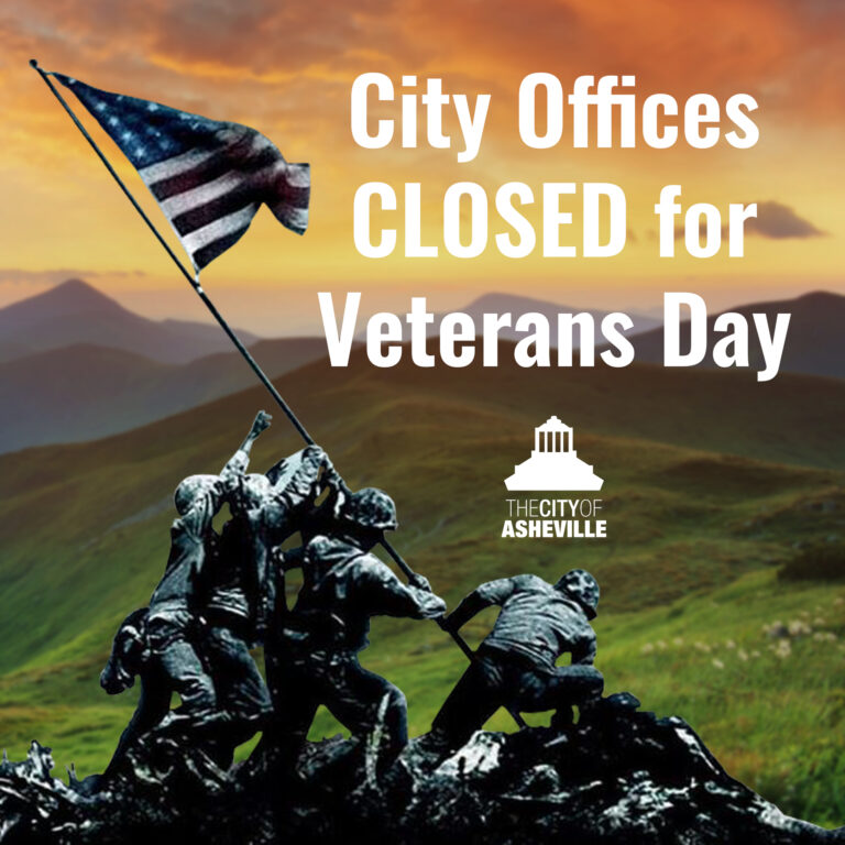 grahic of American troops raising flag with words stating City Offices Closed for Veterans day