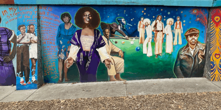 a painted ural that shows different african american musicians