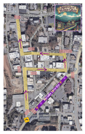 aerial photo used to depict parade route and line up area