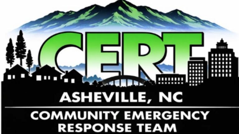 Mountain background with green text stating CERT, community emergency response team