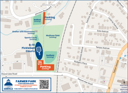 MAP DEICTING PROPSED LOCATION NOF PICKLEBALL COURTS IN ROGER FARMER PARK