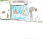 sketch with figures play a game, swinging, and playing basketball