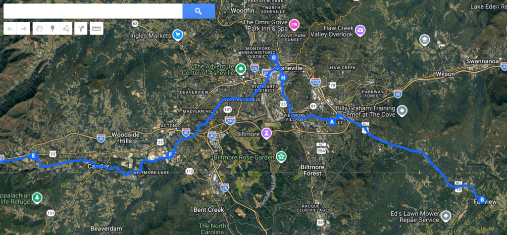 map of route for carolina brotherhood ride