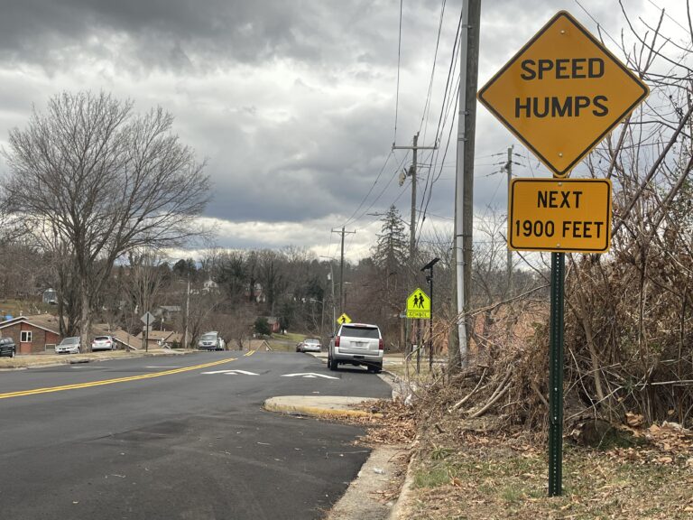 speed cushions and signs on Livingston Street in Asheville